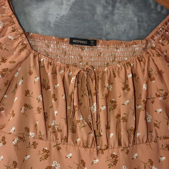 Hesperus Women M Burnt Orange PuffSleeve Mini Dress Cottagecore  Romantic Grunge - Picture 7 of 13